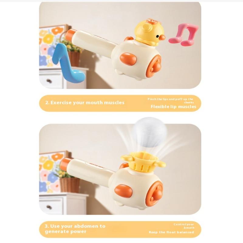 Children'S Three In One Breathing Practice Toy Whistling Floating Blowpipe Ball Blowing Balloon Launcher Education Practice Toy