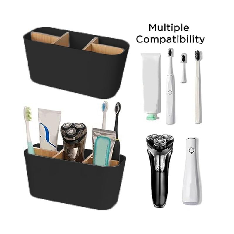 Toothbrush Holders For Bathrooms 5 Slots Toothpaste Organizer With Bamboo Divider Bathroom Accessories Storage-A79G