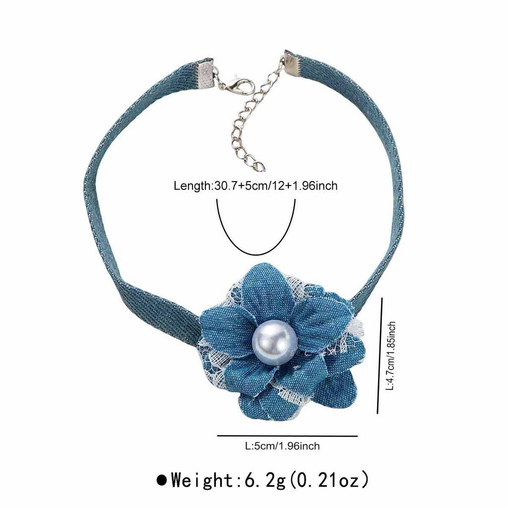 N11111 Super fairy denim flannel flower necklace women's new choker neck strap neck collar collarbone chain accessories