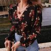 2026 Spring-Autumn Elegant Floral V-Neck Puff Sleeve Short Top for Women