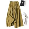 Women's Wide Leg Pants Elastic Mid Waist Cotton Linen Trousers Cropped Pants