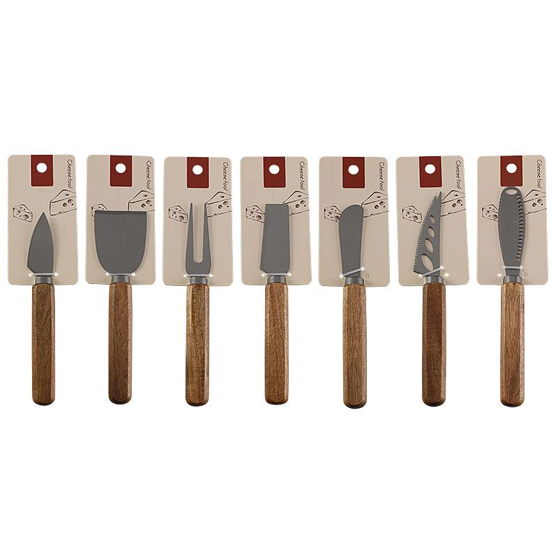 Käsemesser-Set aus Edelstahl mit Titanbeschichtung und Griffen aus Akazienholz (Enthält Butterspachtel, Steakmesser und Gabeln)