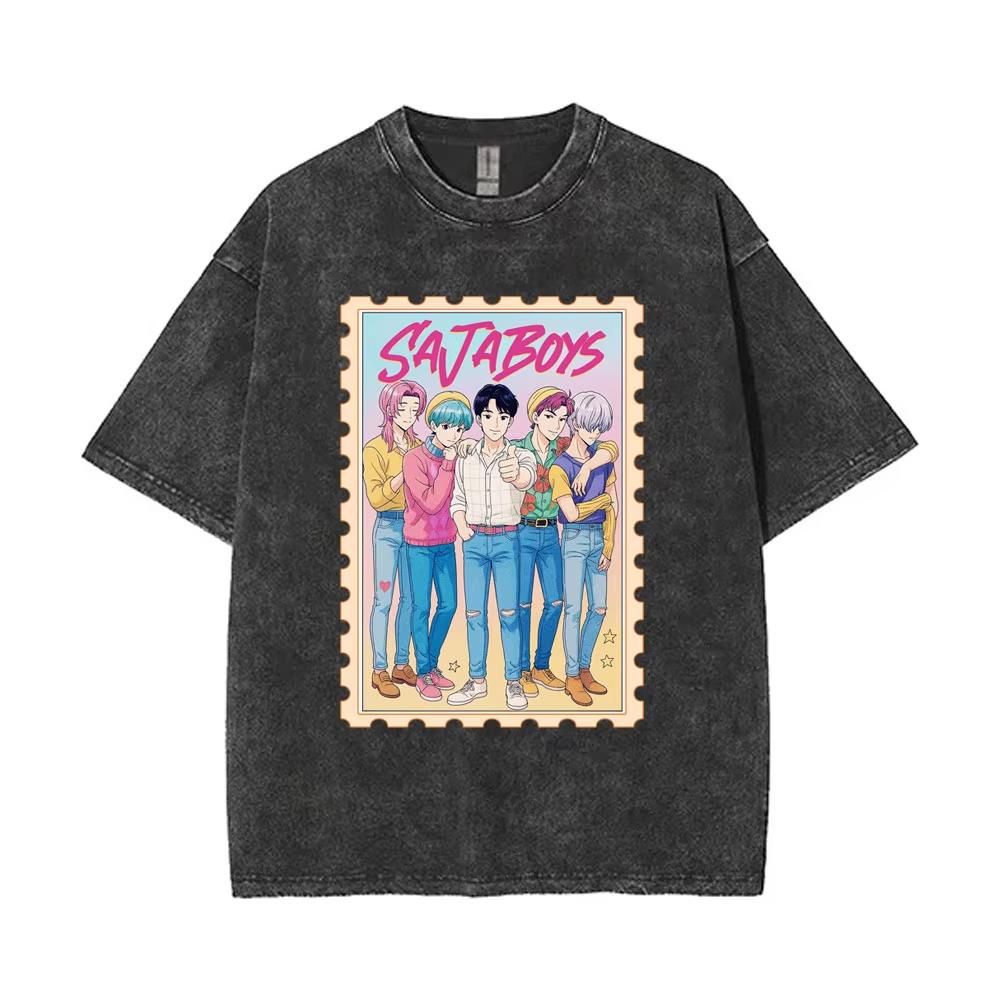 Washed Vintage Kpop Demon Hunters Cute Funny Derpy Tiger T-shirts Women Fashion Cartoon Trend T Shirt Oversized T-shirt