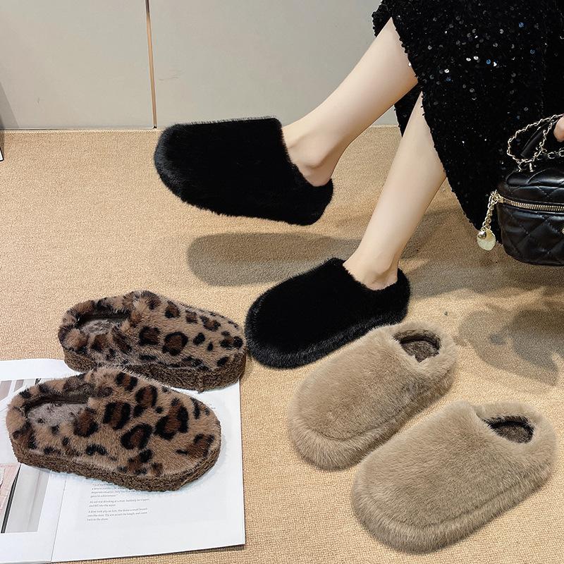 Women's Baotou Lightweight and Comfortable a Footstirrup Heightening Winter Warm Cold Padded Non-slip Wear-resistant Leisure Cotton Slippers