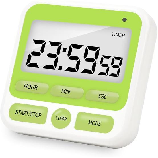 Multifunctional Kitchen Timer with Silent/Alert Mode, 24-Hour Clock, Memory Recall, Fast-Forward, and Magnetic Back for Cooking, Baking, Teaching