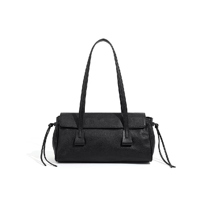 

Vintage Texture Handbag Vegetable Tanned Leather Shoulder Bag High-end Genuine Leather Underarm Baguette Bag Fashion Commuter Women s Bag чорний