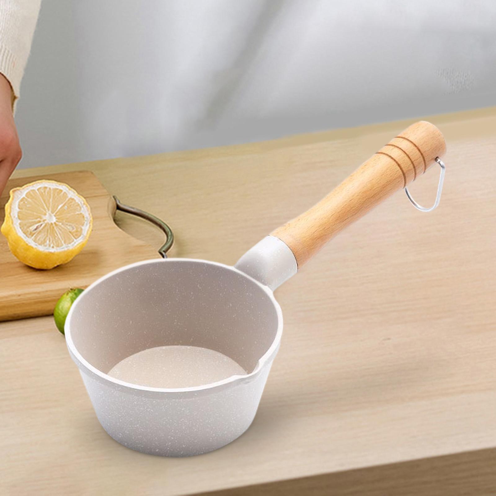 

Kitchen Small Milk Pan 4 with Wooden Handle Nonstick Multipurpose Small Saucepan for Restaurant Camping Picnic Kitchen Home белый