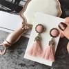 1Pair Bohemian Long Drop Vintage For Women Bright Brick  Flower Long Tassel Drop Earrings Dangle