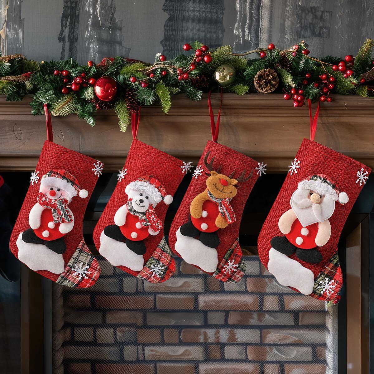 

4Pcs Stockings Christmas Decorations Items Large Red Bear, Santa, , Reindeer Christmas Socks Gifts Hangings Christmas Stockings for Christmas