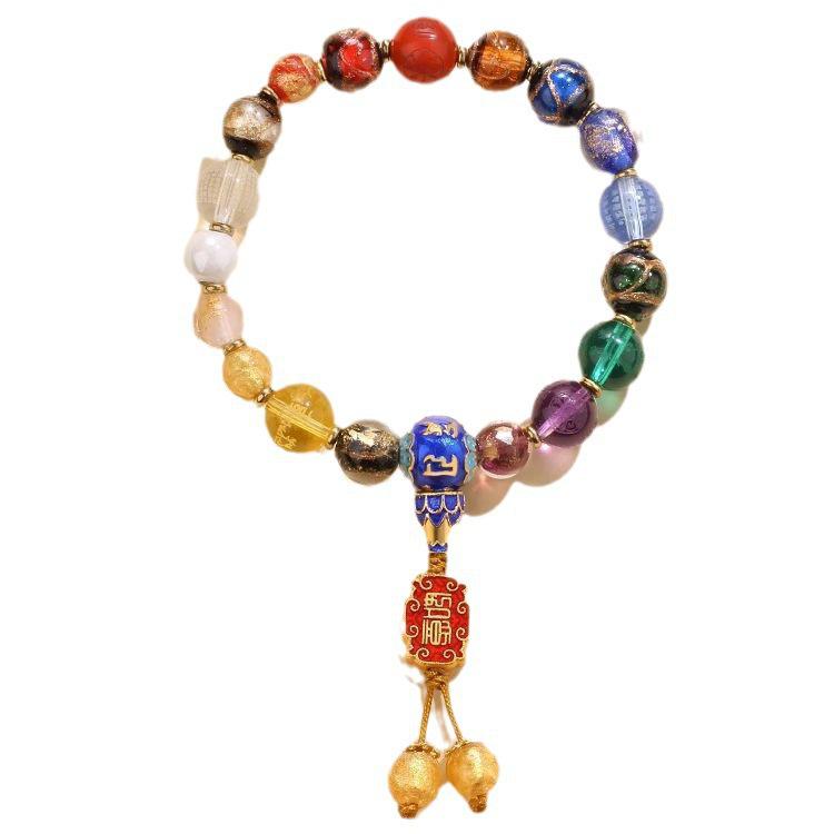 Buddhist Eighteen Bead Hand String with Blessing Tag and Vajra Pestle, Incense Ash Glaze Finish