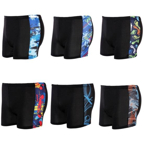 Inside Drawstring Mid Waist Men Swimming Trunks High Elasticity Side Print Bathing Short Pants for Gym
