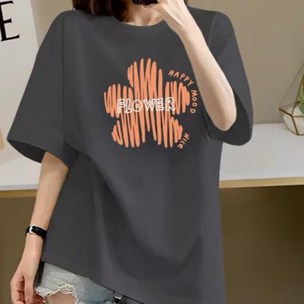 T-shirt d'été à manches courtes pour femmes, imprimé à motifs, mode décontractée, col rond, confortable