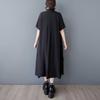 Summer Black Fungus Lace Shirt Dress, Loose and Fashionable Mid Length Dress