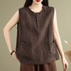Women Vintage Cotton Linen Sleeveless Vest Button Design Loose Fit All Match Art Style Summer New Casual Tank Top