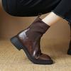 Fashion NEW Autumn Women Boots Split Leather Shoes for Women Round Toe Chunky Heel Shoes Slip-on Chelsea Boots Casual Weave Ankle Boots