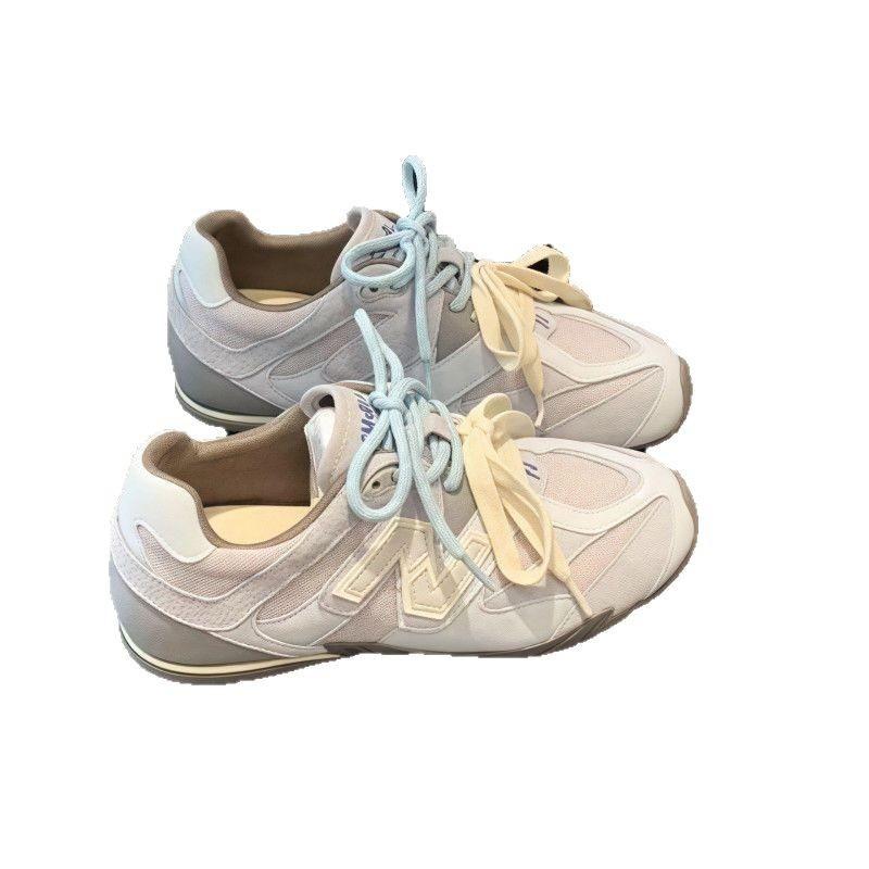 Combinação de cores retrô outono novo feminino respirável casual esportivo com cadarços tênis de plataforma maré