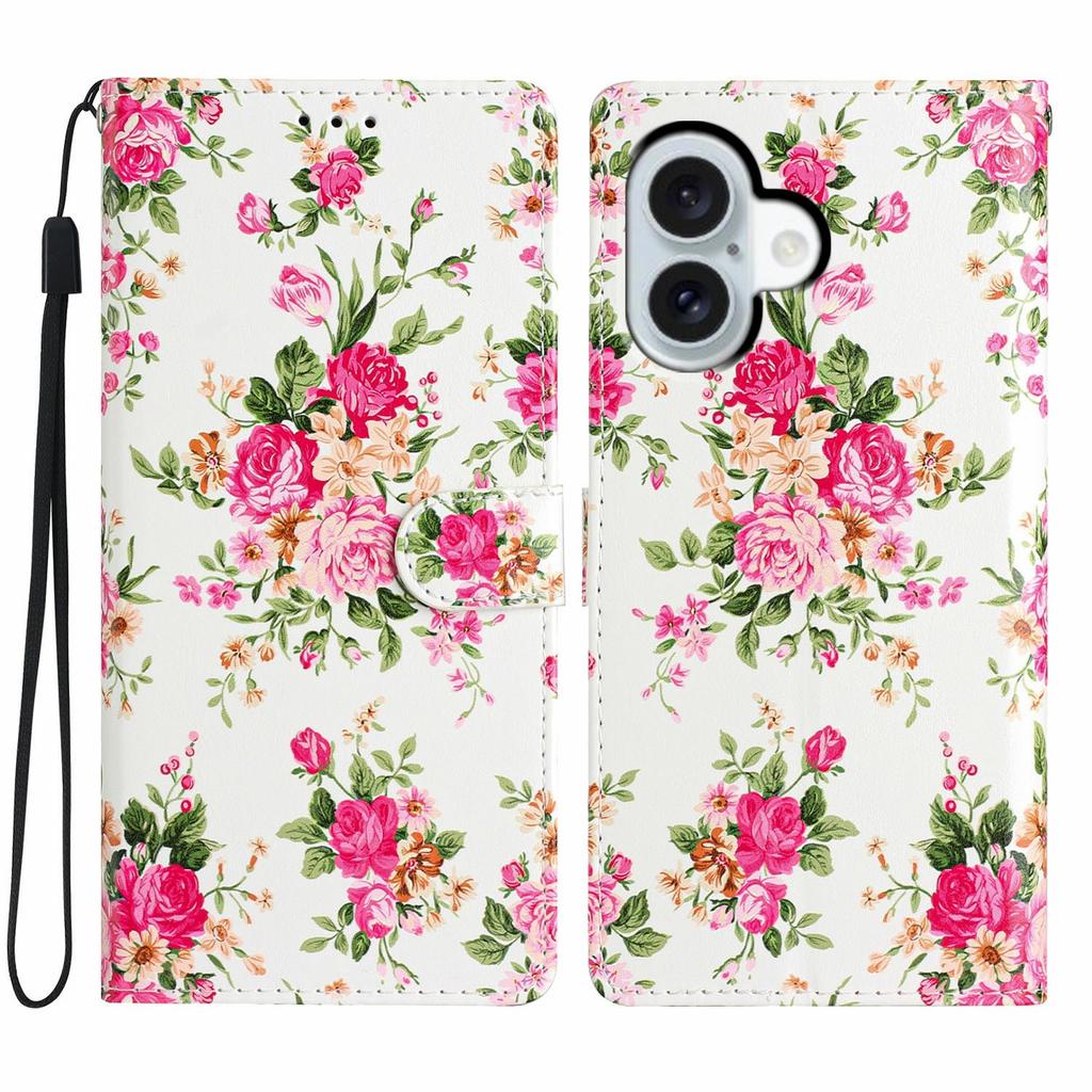For iPhone 17 Wallet Case PU Leather Pattern Printing Stand Phone Cover with Strap