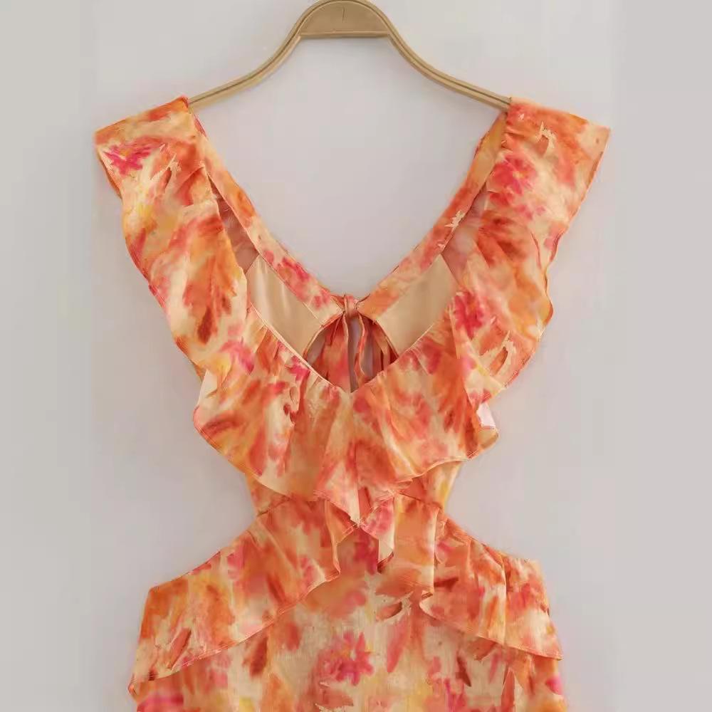 Жіноча літня міді-сукня 2024 року в європейсько-американському стилі, багатошарова, з декоративними елементами