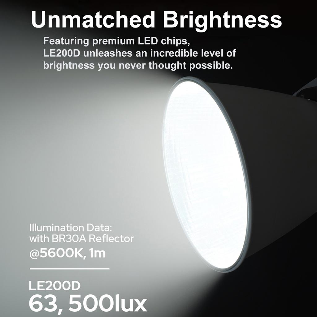 LE200D COB LED Photography Light 220W, DMX Bluetooth Control, 5600K Color Temperature, NFC Paring, Cooling Fan for