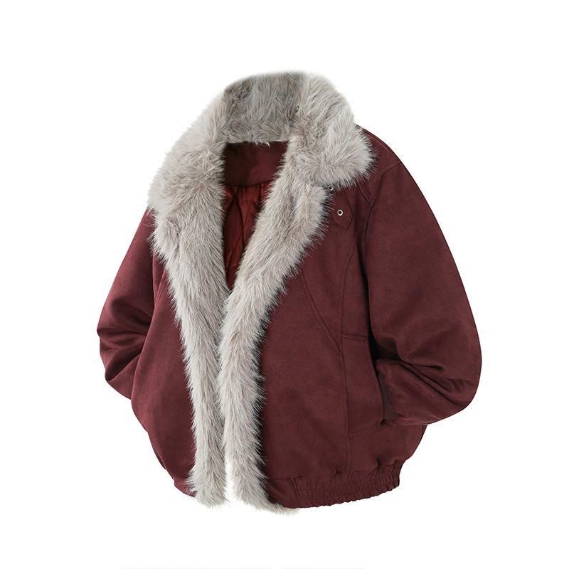 

Men s American Retro Cotton Jacket with Mountain Eagle Design, Winter Warmth, Thick Stand Collar, and Large Fur Detail. M