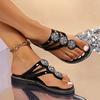 Women's Flat Sandals Summer New Round Head with Toe Rhinestones Soft Bottom Anti-slip Wear-resistant Slippers