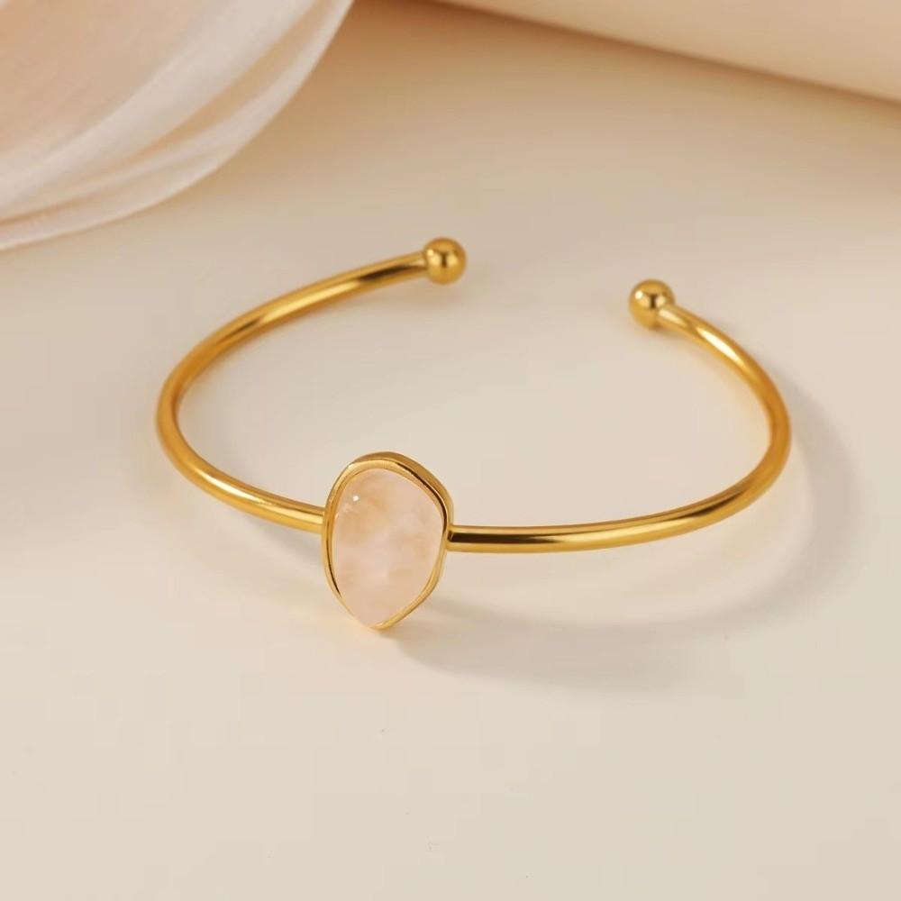 Gold-plated Oval Stone Bracelet Stainless Steel Cuff Bracelet Vintage Open Bangle  Women Jewelry
