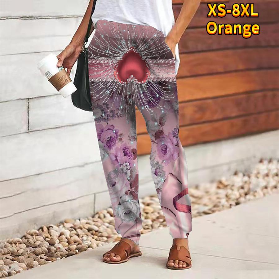 Women Gorgeous Printing Pants Lace Up Elastic Waist Loose  Trousers Casual Long Pants Trousers with Pockets