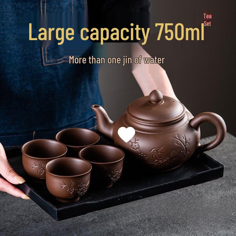 Large Capacity Handmade Yixing Zisha Teapot with Ceramic Teacup Set