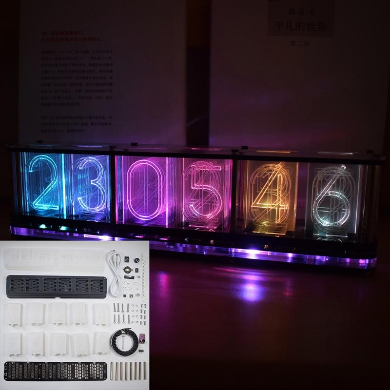 Imitate Full Color RGB Glow Tube Clock LED Music Spectrum DIY Kits Decoration Gift Night Light Atmosphere Light
