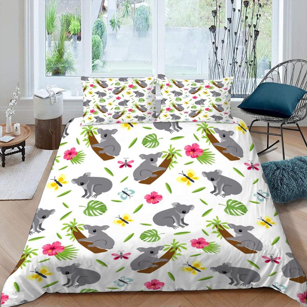 Cute Elephant Koala Duvet Cover Set Cartoon Animals Bedding Set Australia Tree Bear Quilt Cover Twin King for Kids Boys Girls