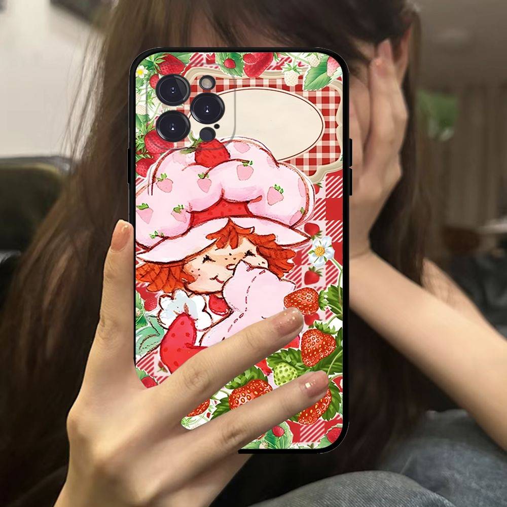 Cartoon Girl S-Strawberry S-Shortcake Phone Case For IPhone 16 Pro Max 15 17 Plus 14 13 12 Mini 11 Black Cover