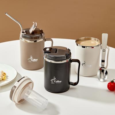 Caneca Isolada de Camada Dupla de Aço Inoxidável 304 450/500ml Com Filtro e Colher À Prova de Vazamento Copo para Leite/Café Copo de Água de Grande Capacidade