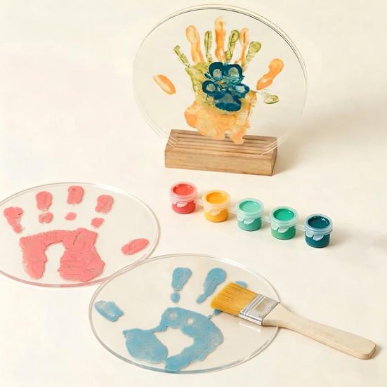 Educational Craft Activity Set DIY Handprint Display Kit, Transparent Acrylic Panel And Wood Base Art Preschool Classroom Supplies Project,