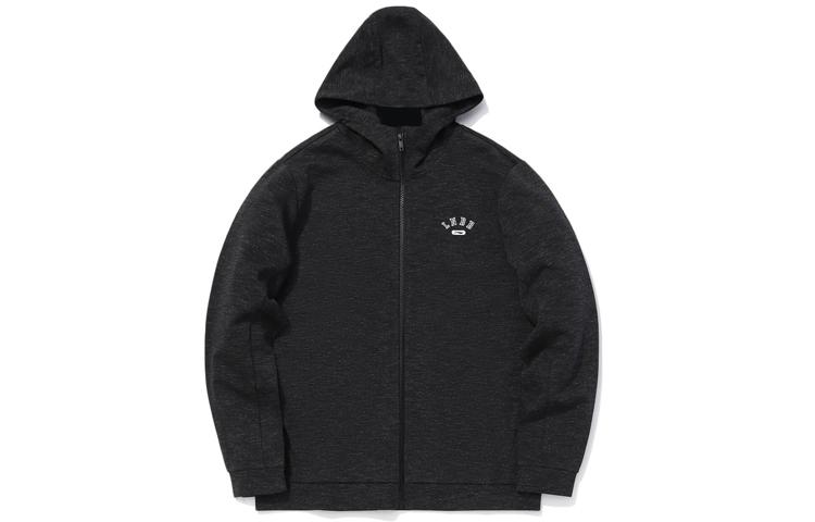 Li Ning Sweatshirts Men s Heather Gray Shadow Black Hooded Moderate Cardigan AWDQ587-2 M
