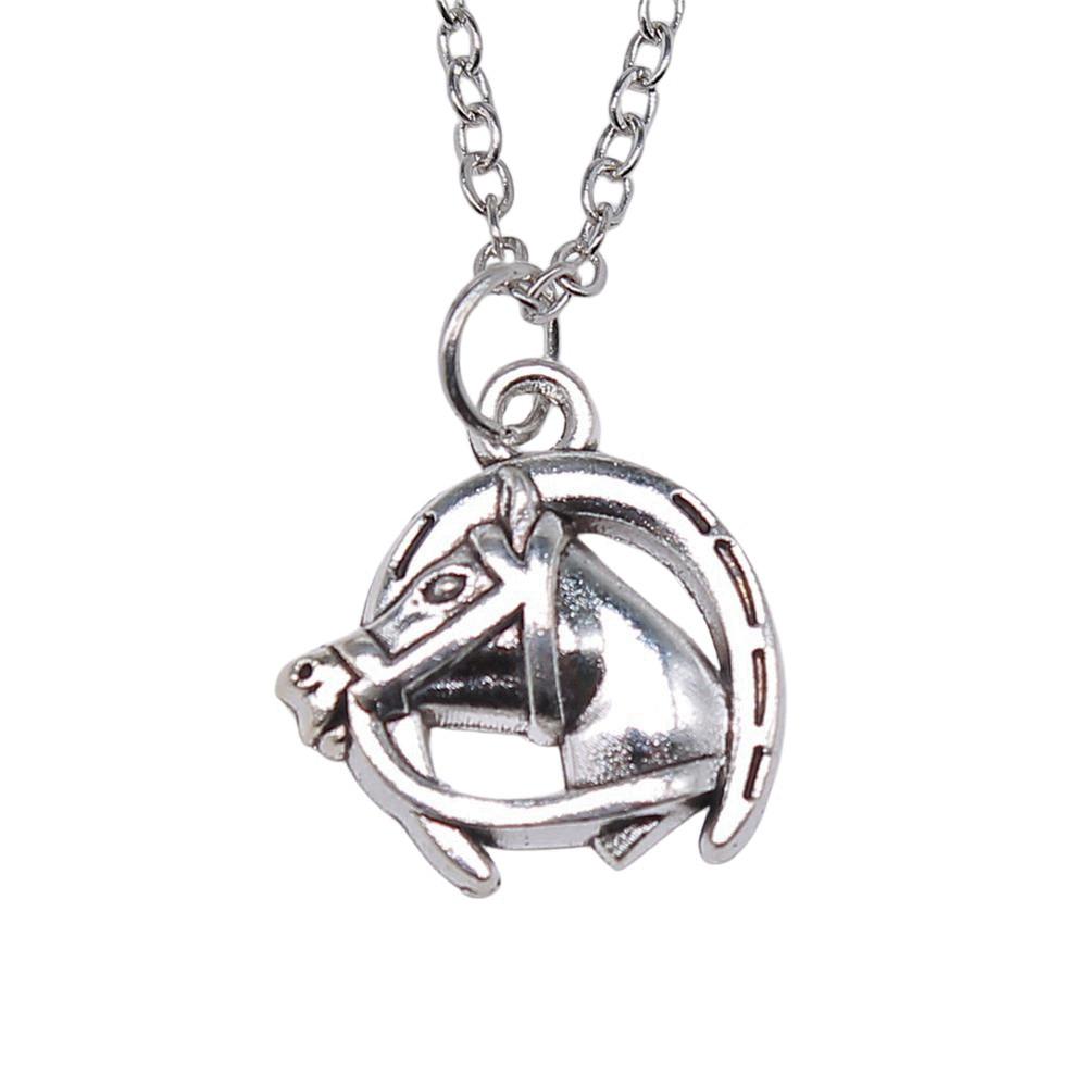 Horse Pendant Necklace Equestrian Animal Charm Jewelry 40cm Short Chain