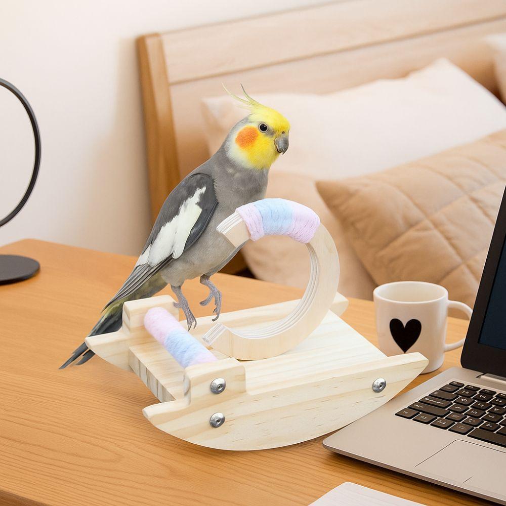 Funny Wooden Parrot Perch Stand Wear-resistant Bite-resistant Bird Training Stand Flexible Bird Rocking Stand Behavior Training