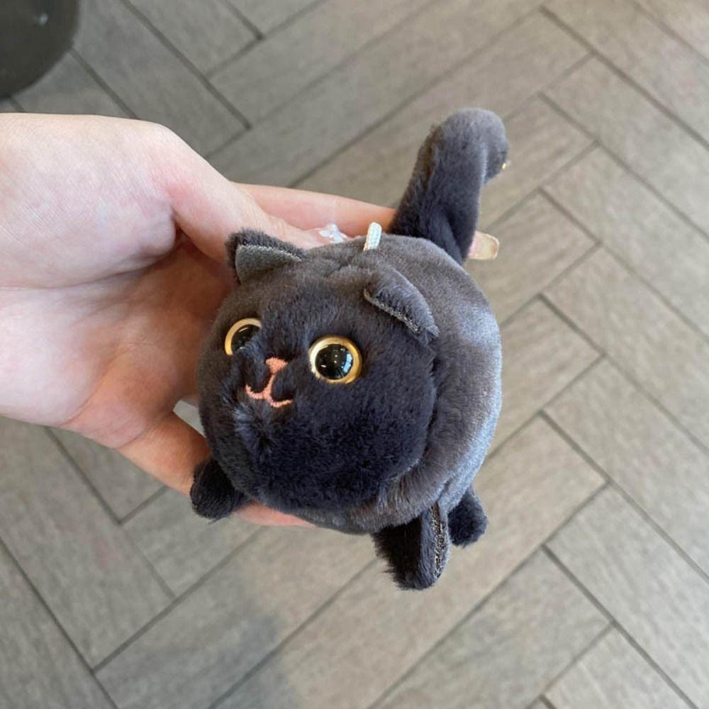 Squeezing Plush Black Cat Pendant 3D Eyes Cat Plush Keychain Room Decoration