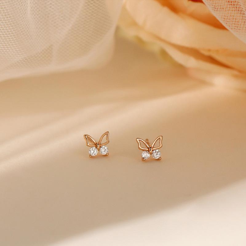

Fashion Cute Copper Color Butterfly Ball Stud Earrings For Women Girls Simple Design Small Earrings Zircon Accessories Gifts