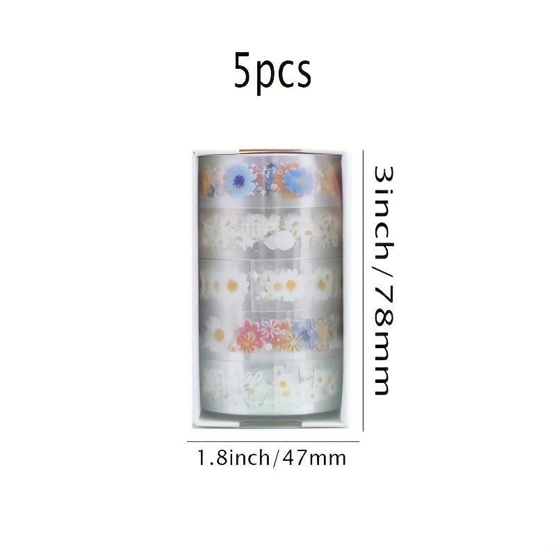 1 set/5 Role Bandă Decorativă Transparentă, Autocolant Decorativ Autoadeziv cu Model Flori Margarete, Bandă Transparentă pentru Scrapbooking DIY