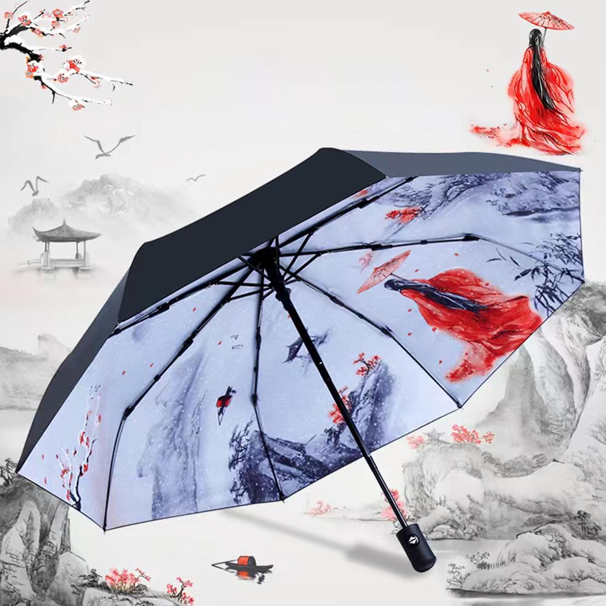 

Антикварный зонт от солнца и дождя, автоматический черный складной зонт от солнца на клею для мужчин и женщин