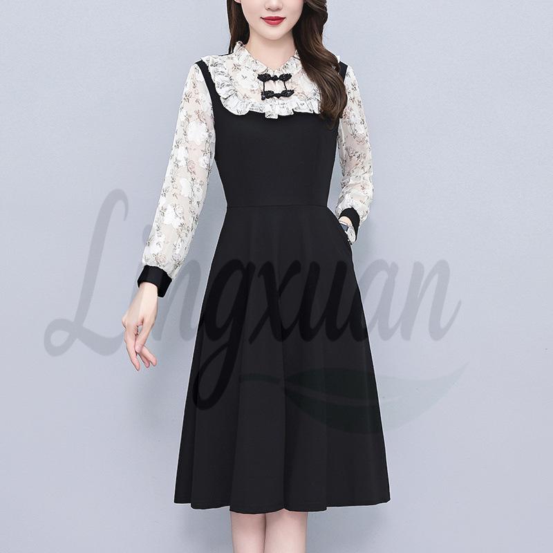 

Plus Size Women s Chiffon Print Two-Piece Slim Fit Midi Dress, Long Sleeve, Stylish for Spring and Autumn XL Plus