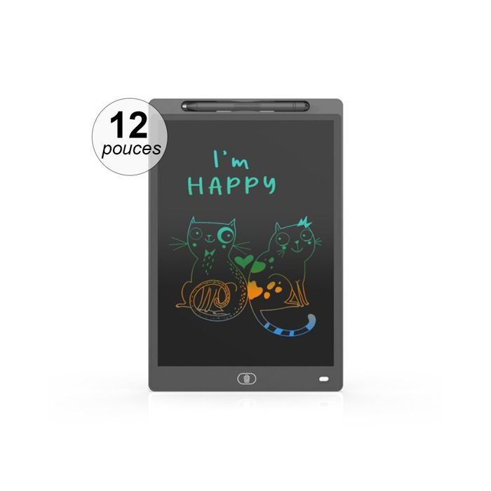 Tablette Graphique LCD - ZEAICOS - 12 pouces - Écran couleur 8 teintes - Stylet ergonomique - Noir