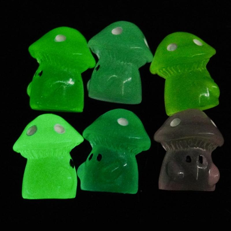 100Pcs Luminouses Resins Miniature Mushroom Glowing In Dark Miniature Mushroom DIY for Garden Decorations
