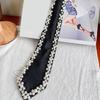 Adjustable Length Pretied Silk Neck Tie with Pearls Rhinestones Embellishment Black Necktie for Men Women Formal Wear