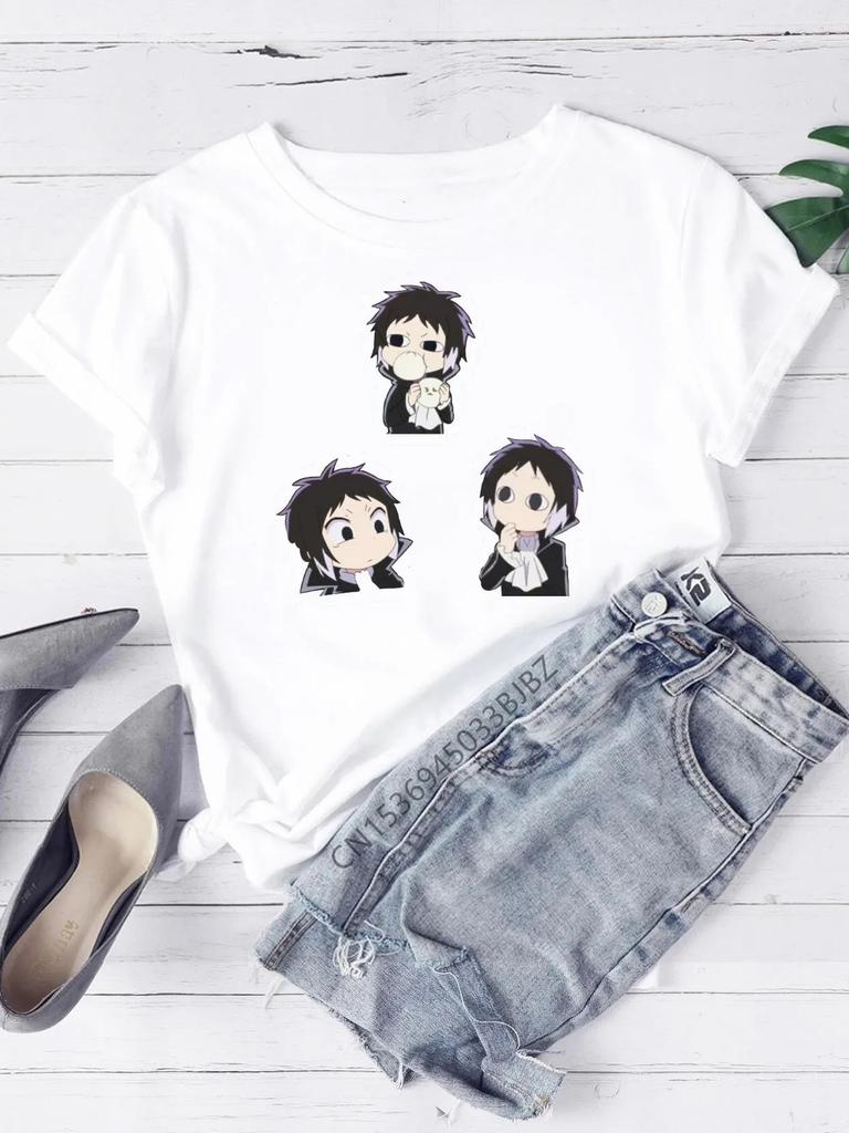 Bungou Stray Dogs T-Shirt Women Crew White Basic Tee Aesthetic Cloth Accessories Short Sleeve O-Neck Female Summer Casual Top