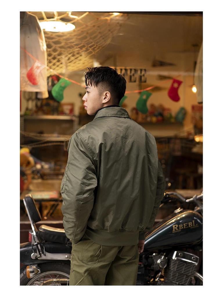 Normanlong Men's Trendy Cotton Pilot Jacket, Air Force Military Style with Turn-Down Collar, CWU-45P Baseball Jacket