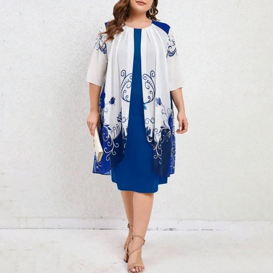 Vestido de capa de talla grande para mujer con sobrecapa de gasa floral, vestido formal bodycon lápiz midi para boda, fiesta de cóctel, trabajo