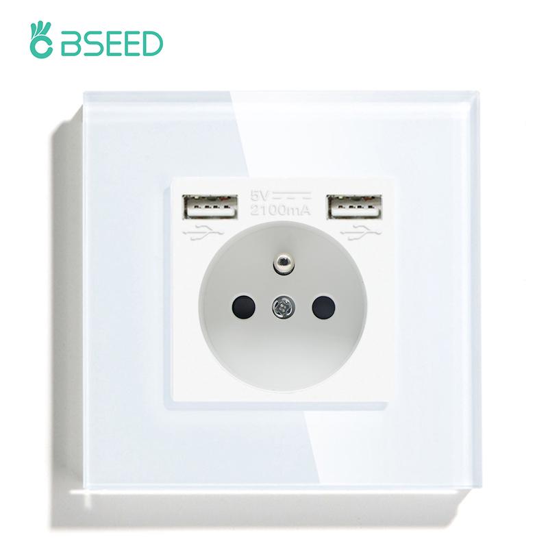 BSEED Single French Wall Socket Double Power Sockets Triple Electric Sockets With Type-c Double USB Charing Ports  Glass Frame