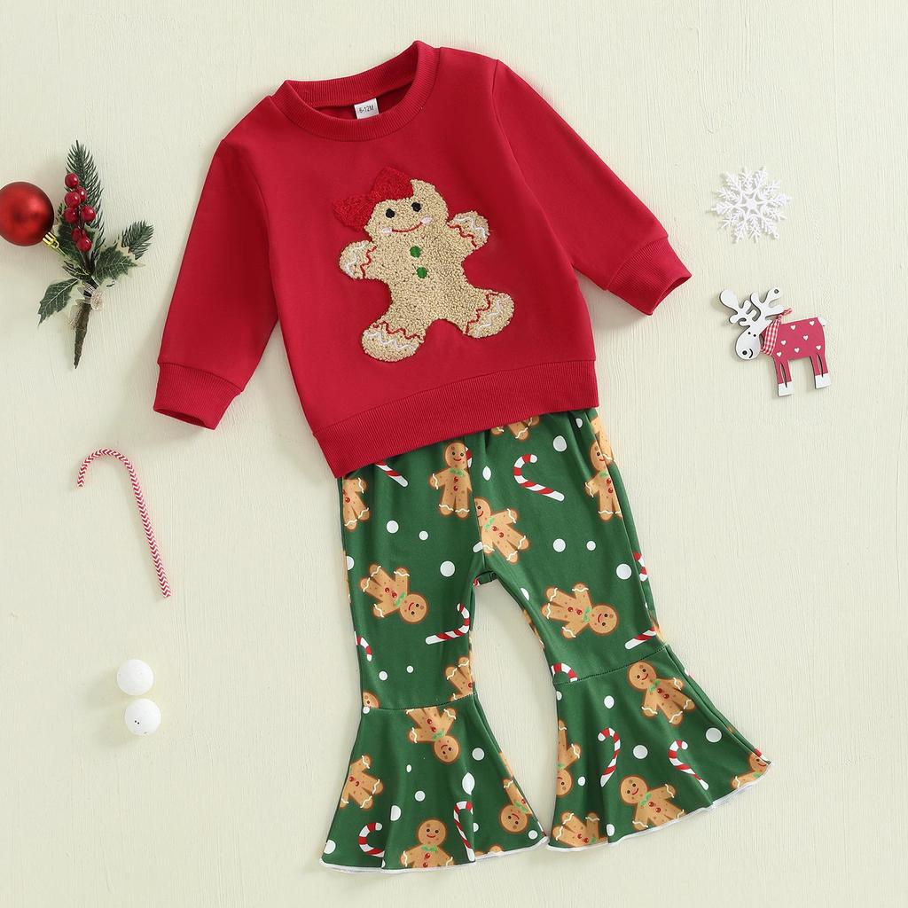 Holiday Girls' Red Gingerbread Sweatshirt & Flared Pants Set