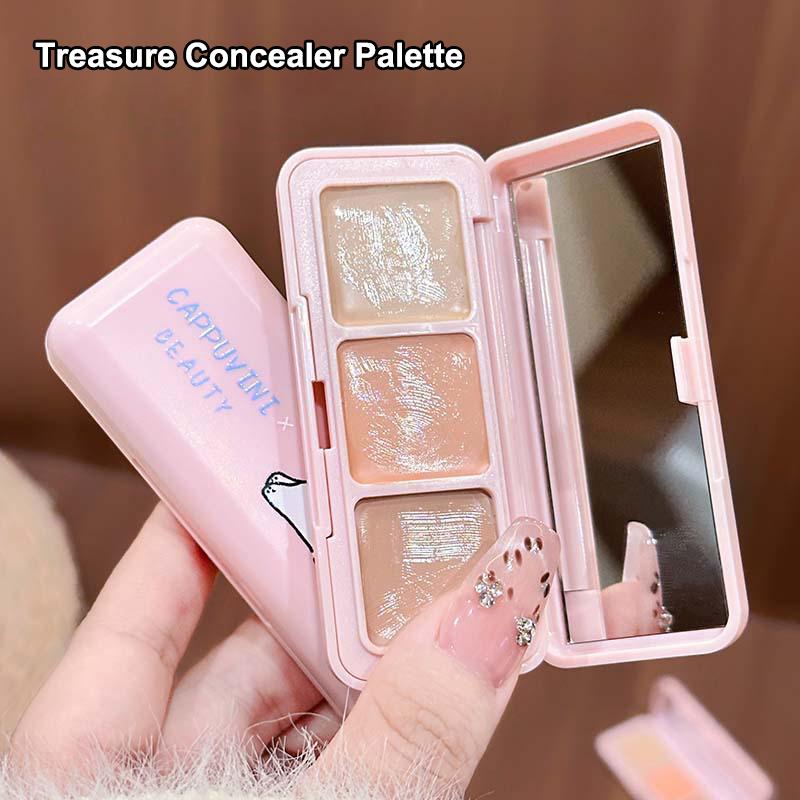 Cappuvini 3-Color Correcting Concealer Strip Palette Eye Brightening Concealer Contour Cream Full Coverage Oil-Control Makeup